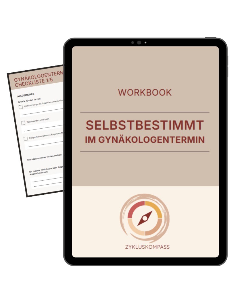 Mockup des Workbooks Selbstbestimmt im Gynäkologentermin vom Zykluskompass